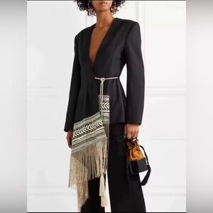 Tassel Hem Asymmetric Black Blazer Top M – Runway Style Evening Suit Jacket NWOT